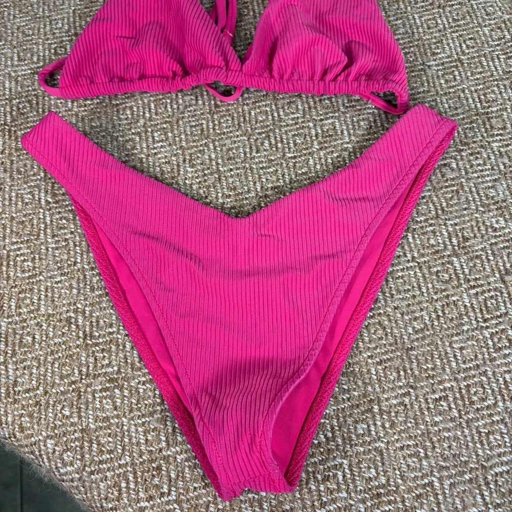 Frankies Bikinis - Red Ribbed and Runched 2-Piece Bikini Sz M Sexy Vacay Beach